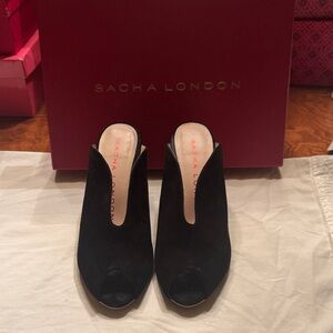 Sacha London Black Peep-Toe Mules